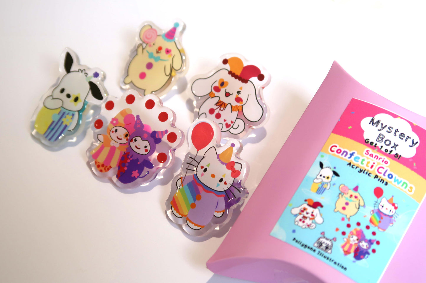 Sanrio Confetti Clowns Mystery Box Acrylic Pins Surprise