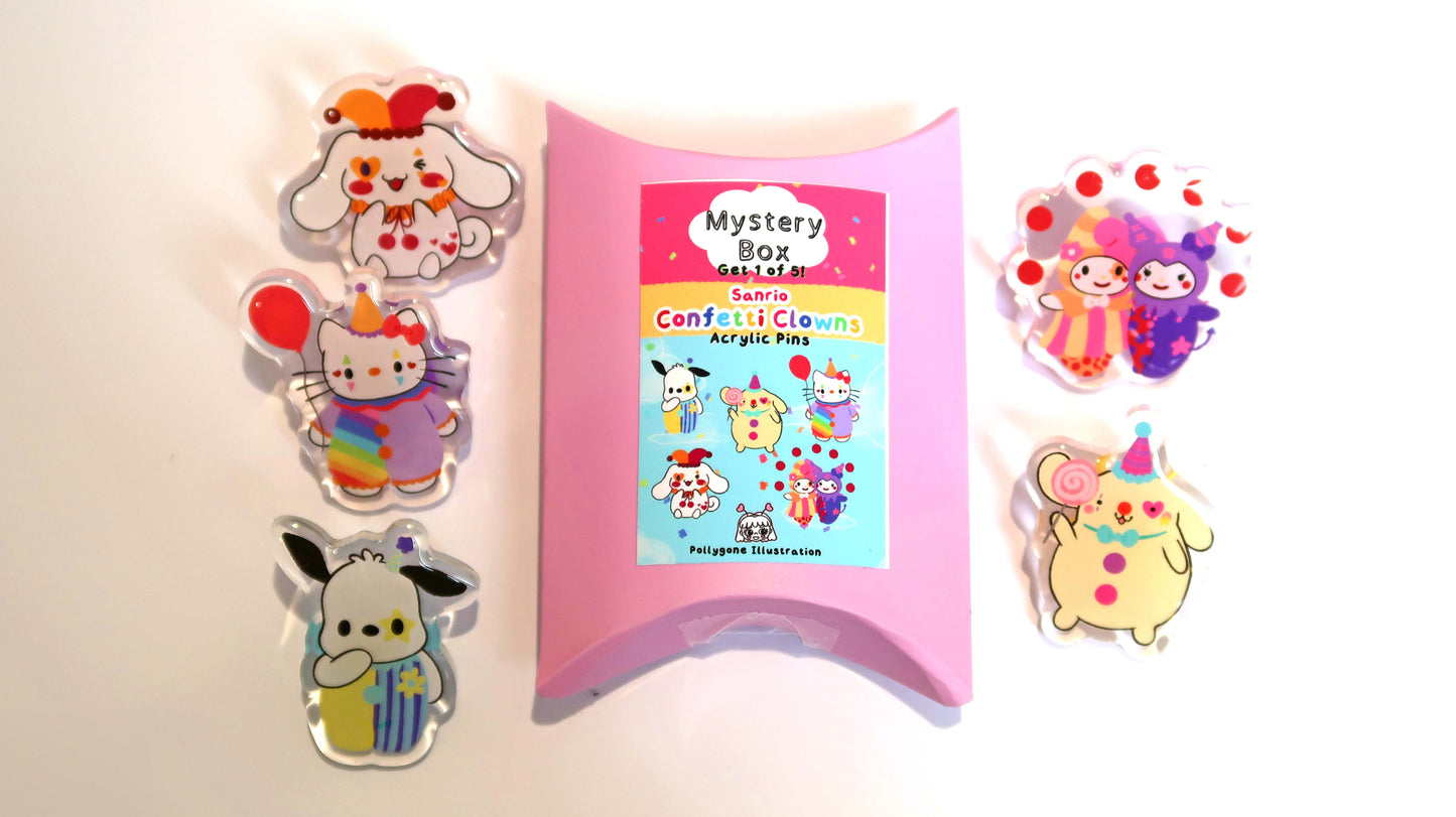 Sanrio Confetti Clowns Mystery Box Acrylic Pins Surprise