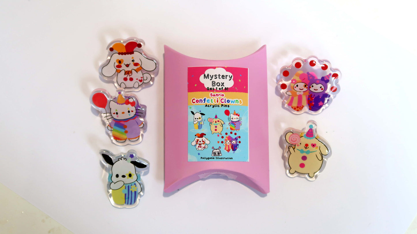 Sanrio Confetti Clowns Mystery Box Acrylic Pins Surprise