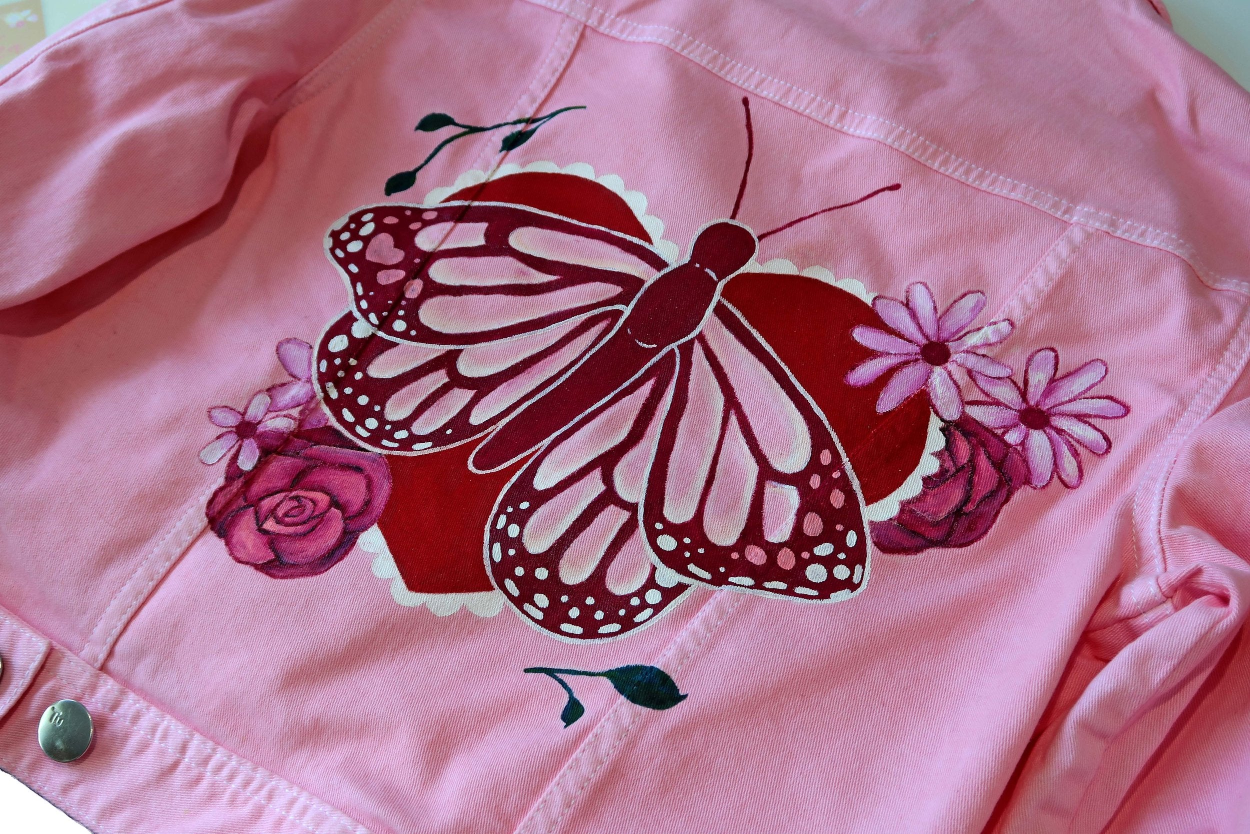 Red and pink jean on sale jacket